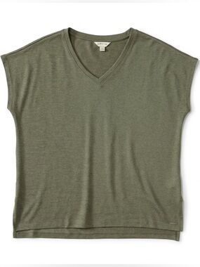 Orvis Olive Green Knit V-Neck Top - Size L